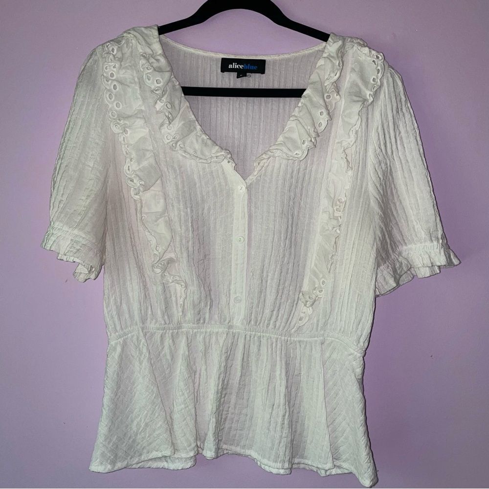 Alice Blue Size XL White Ruffle Blouse Top Coquette Cottagecore Soft Girl